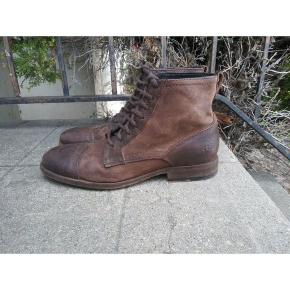 FRYE Everett Lace  Distressed Leather Boots Men 12 - Picture 3 of 7